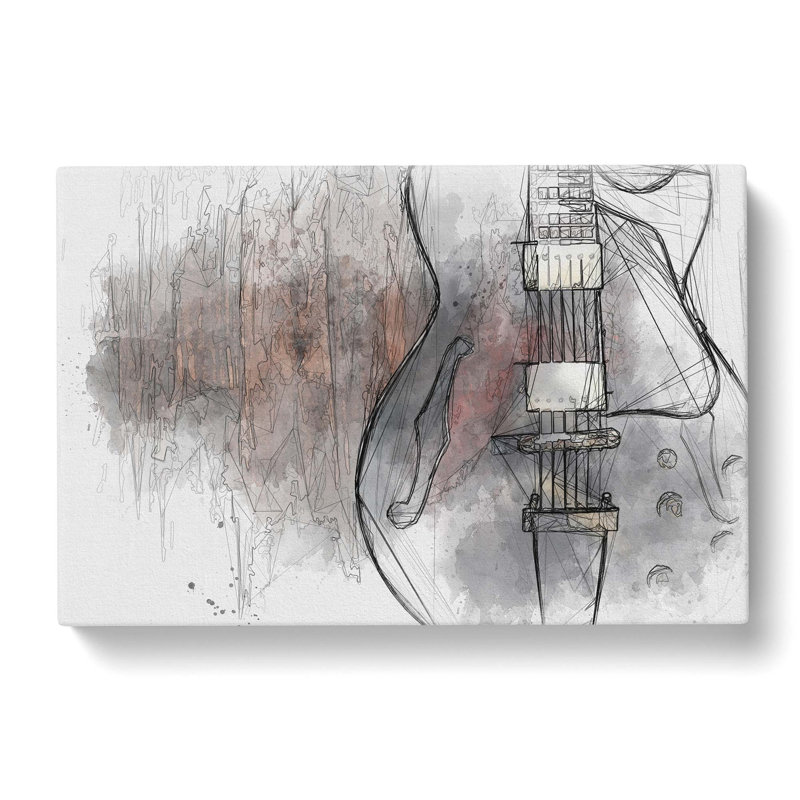 Wooden Electric Guitar in Abstract - Wrapped Canvas Graphic Art Print, 40cm H x 60cm W x 3cm D