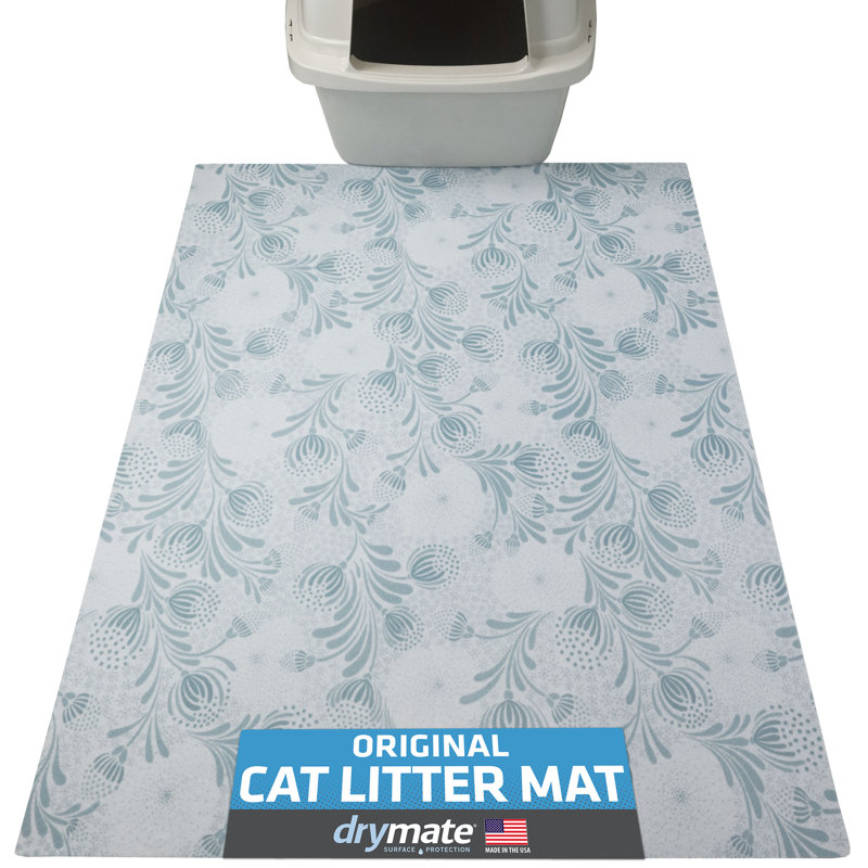 Extra Large Light Blue Floral Cat Litter Mat