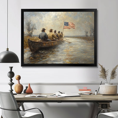 Alyesha, colons américains traversant le Mississippi - art mural patriotiste américain