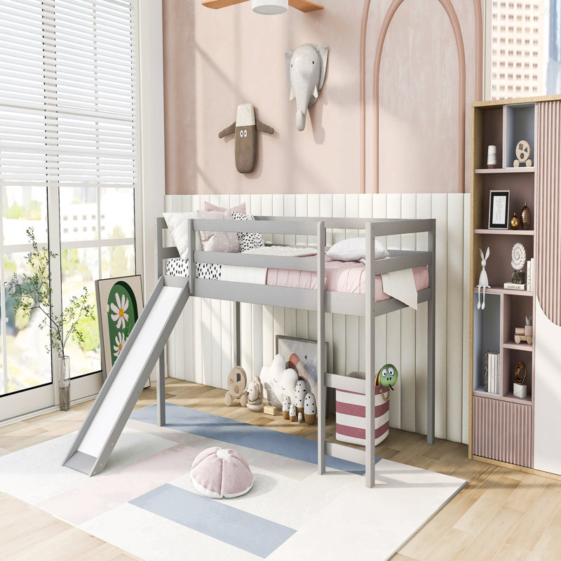 Loft Bed With Slide, Multifunctional Design, Gray