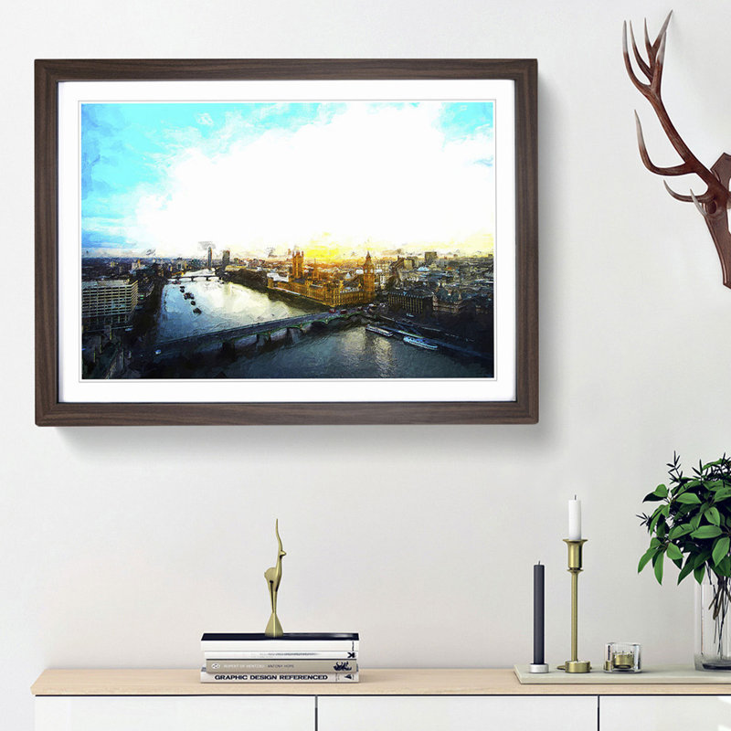 Big Ben and the London Skyline - Framed Print, 33cm H x 45cm W x 2cm D, Walnut Framed