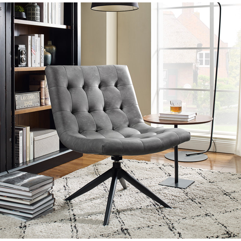 Paynesville Tufted Vegan Leather Swivel Accent Chair, Brown Faux Leather