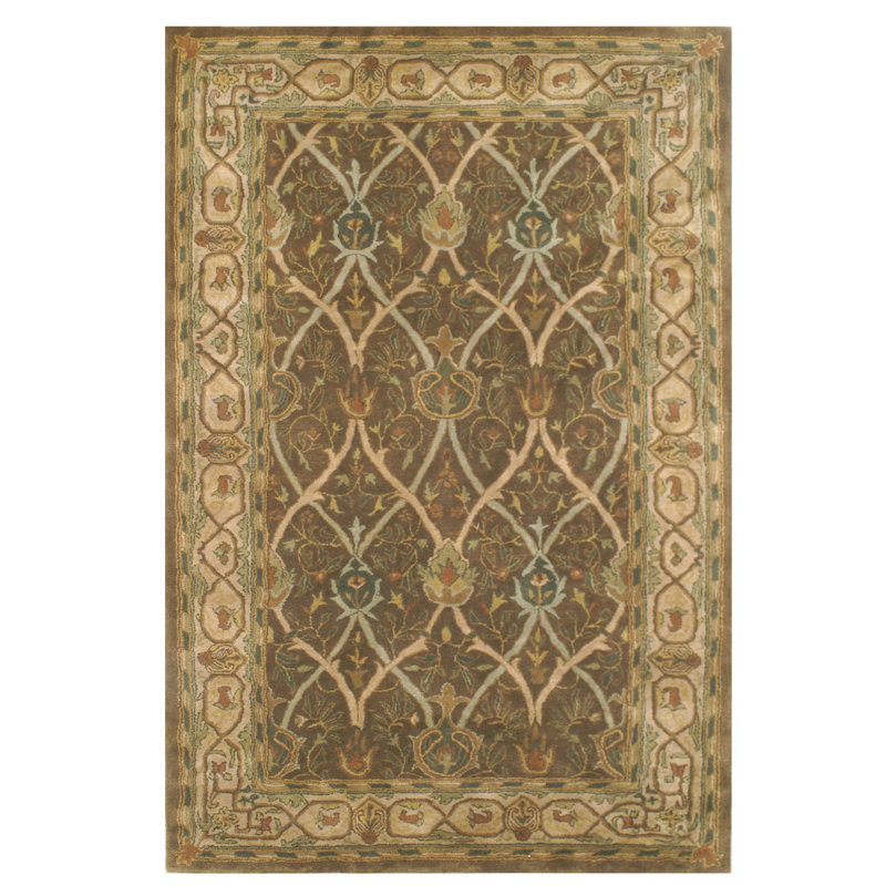 Tapis décoratif brun en laine Touffeté à la main de style oriental dalenna, Rectangle 9 pi 6 po x 13 pi 6 po