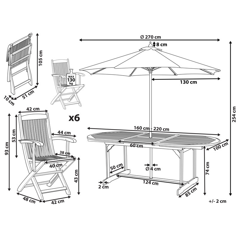Nicolas 6 - Person Acacia Patio Dining Set with Oval Table