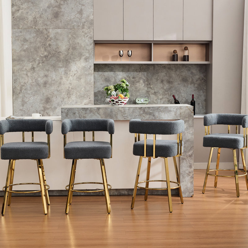 Chaises d'appoint de bureau modernes grises 2 pièces avec pieds carrés dorés, sans roulettes, structure en tissu doré de haute qualité décorative et confortable en molleton