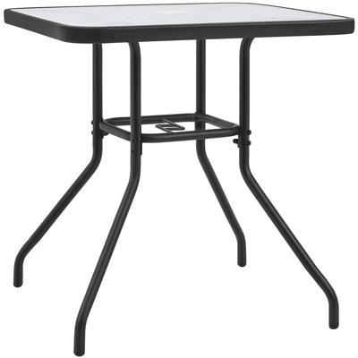 Square Metal Outdoor Dining Table With Umbrella Hole , 70cm W x 70cm D