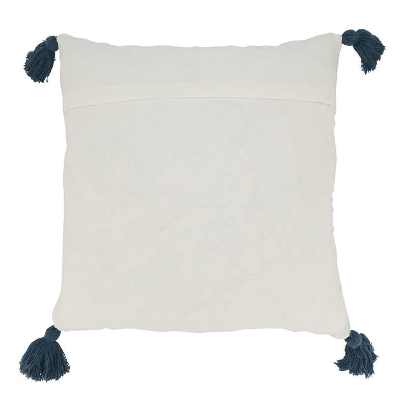 Aziza Collection Tassels Cotton Throw Pillow, 20" H x 20" W, Navy Blue, Down