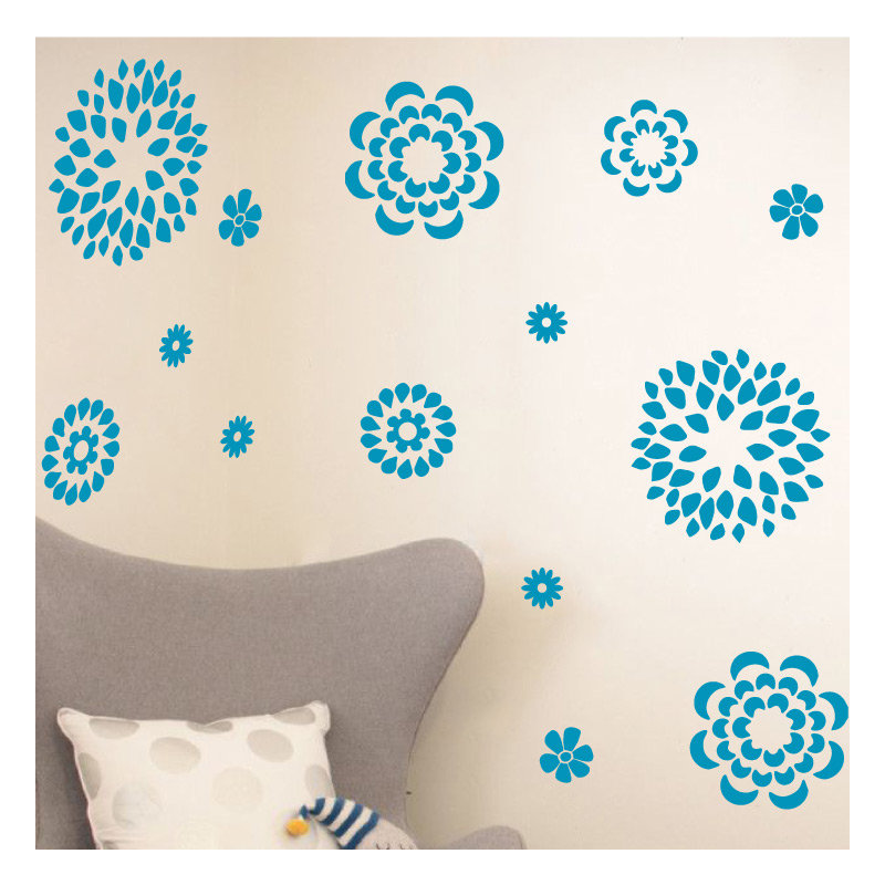 Adhésif décoratif motif floral, H 38 po x l 48 po x P 0,01 po, Bleu sarcelle