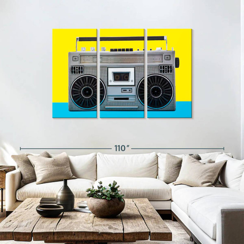 Retro Silver Boombox, 48" H x 74" W