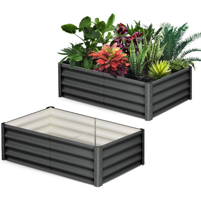 Ensemble de 2 lit de jardin surélevé en métal ondulé galvanisé gris foncé 6x3x1FT, boîte à fleurs profonde rectangulaire sans fond 23,6 po de hauteur, auge extérieure antirouille pour légumes, herbes et fleurs