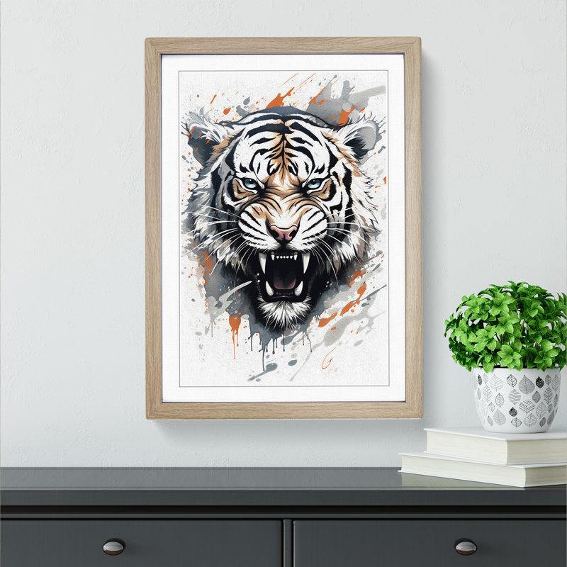 Tiger Line - Single Picture Frame Print on Wood, Oak, 34cm H x 25cm W x 2cm D