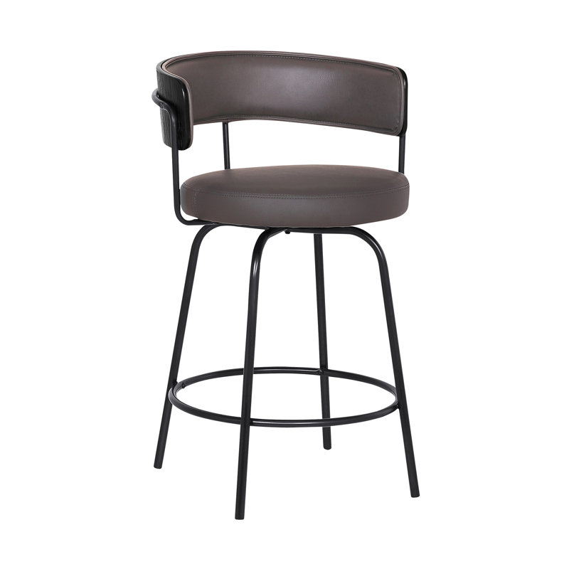 Tabouret de bar ou de bar pivotant Wachapreague en similicuir gris, finition thermolaquée noire