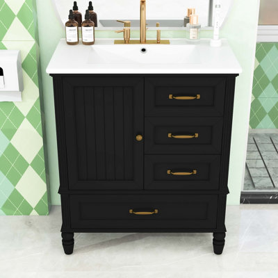 Meuble-lavabo de salle de bain avec une porte et trois tiroirs
