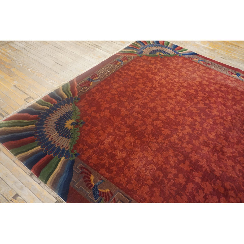Allover Hand Knotted Antique Chinese Art Nouveau Design Rug