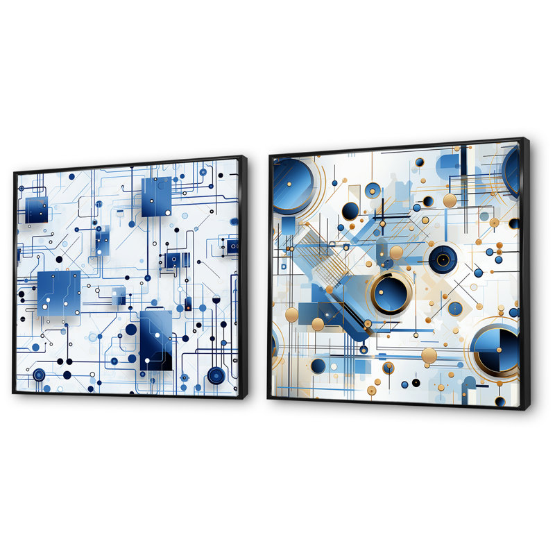 Daanya - Ensemble de 2 impressions sur toile à formes abstraites, H 30 po x l 61 po x P 1 po, Cadre noir