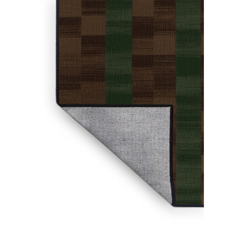 Machine Washable Checkered Brown Area Rug, Round 5'