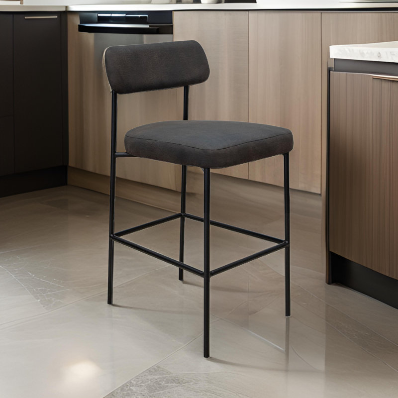 Chaise de bar Iffa, dossier ouvert, fer noir, cognac, Noir, noir, noir, noir