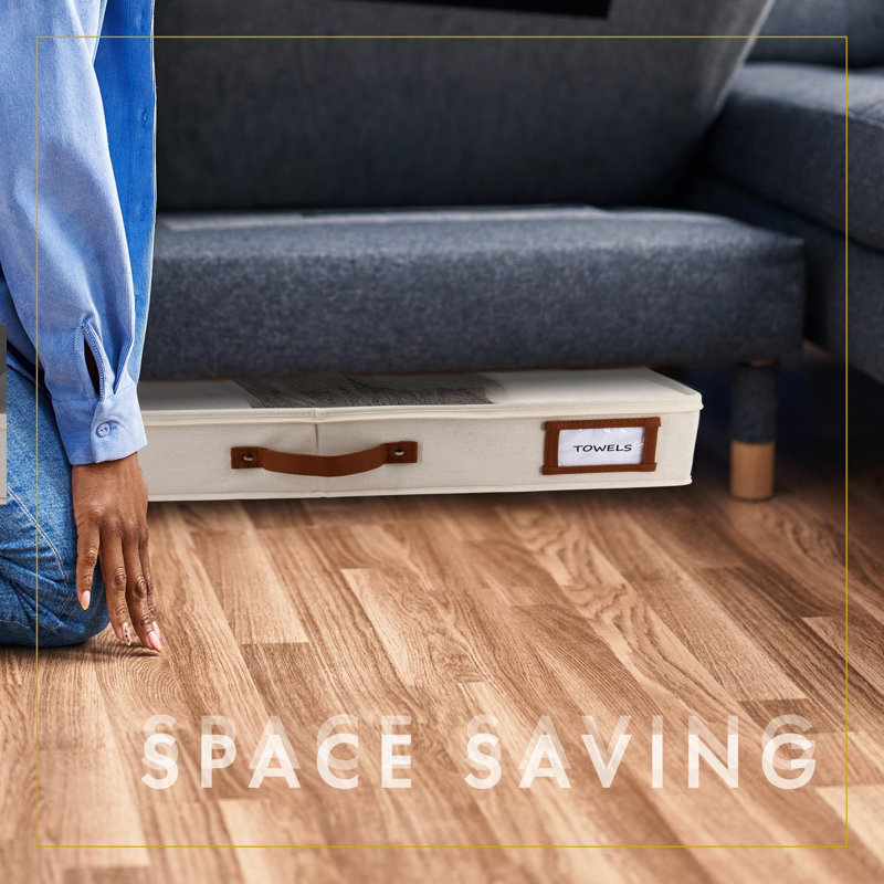 2Pc Low Profile Under Bed Storage Containers, Thin Under Couch Storage Organizer With Bins & Lids, Underbed Storage Box Ideal, Ivory