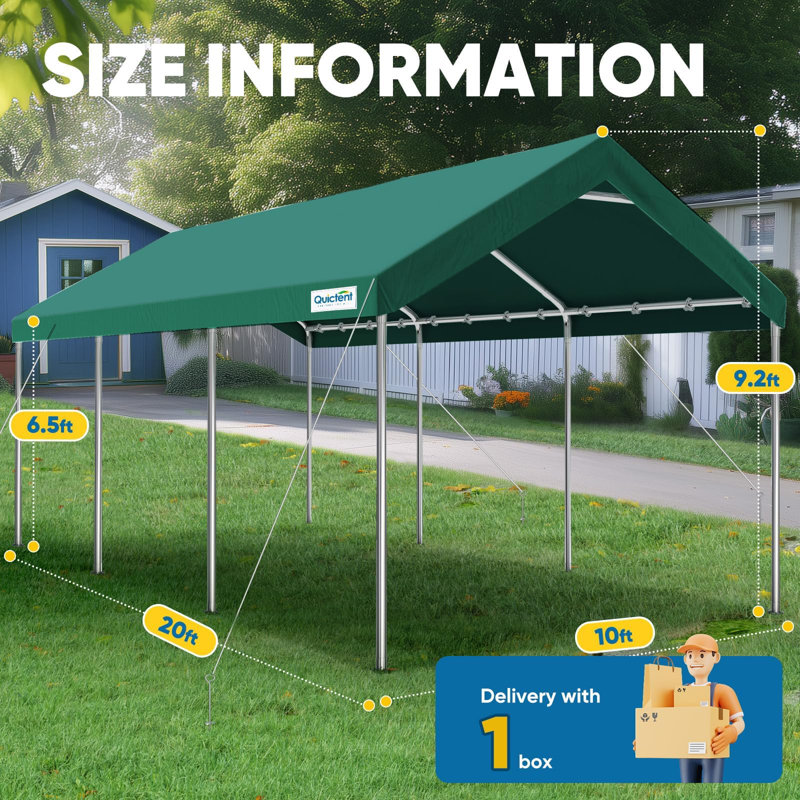 Quictent 10’x20’ Heavy Duty Carport Car Canopy Galvanized Car Boat Shelter with Reinforced Steel Cables-Green, Green