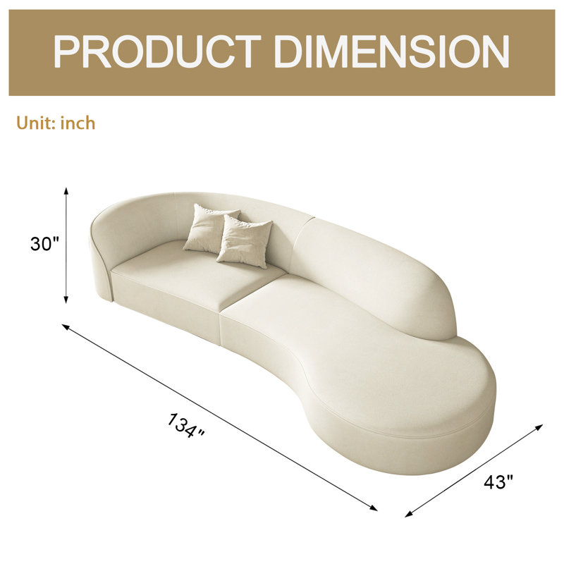 Canapé rembourré incurvé moderne de 134 po, H 28,74 po x l 134 po x P 41,73 po