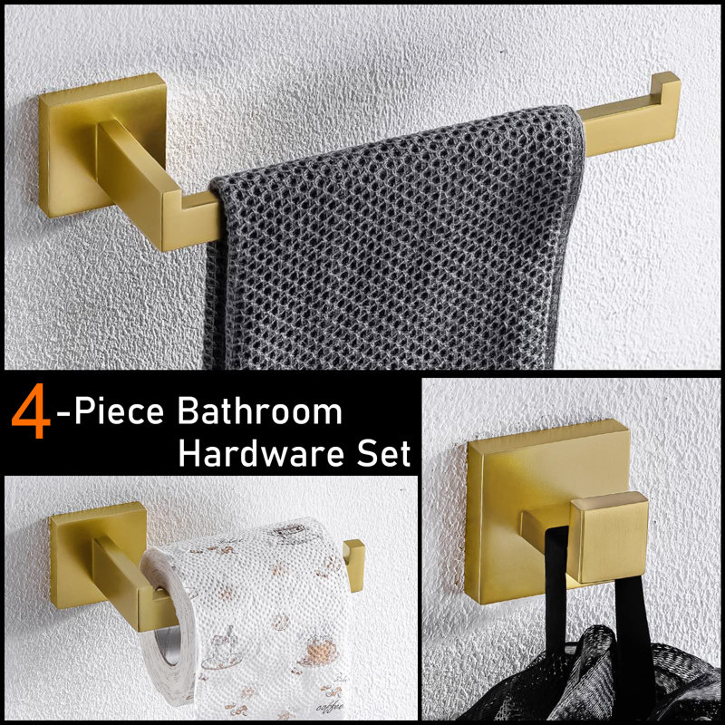 4 - Piece Bathroom Hardware Set, Brushed Gold