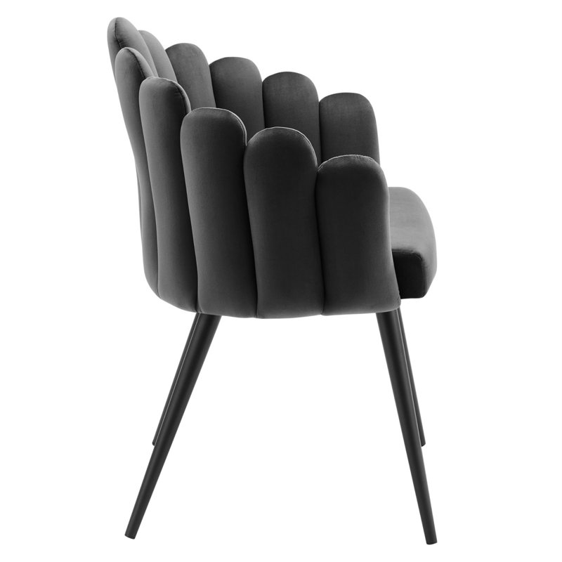 Low-Profile Charcoal Velvet Upholstered Arm Chair with Metal Frame