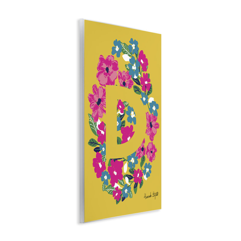 "Floral", lettre D, art mural par Hannah Louise Byatt, H 15 po x l 10 po