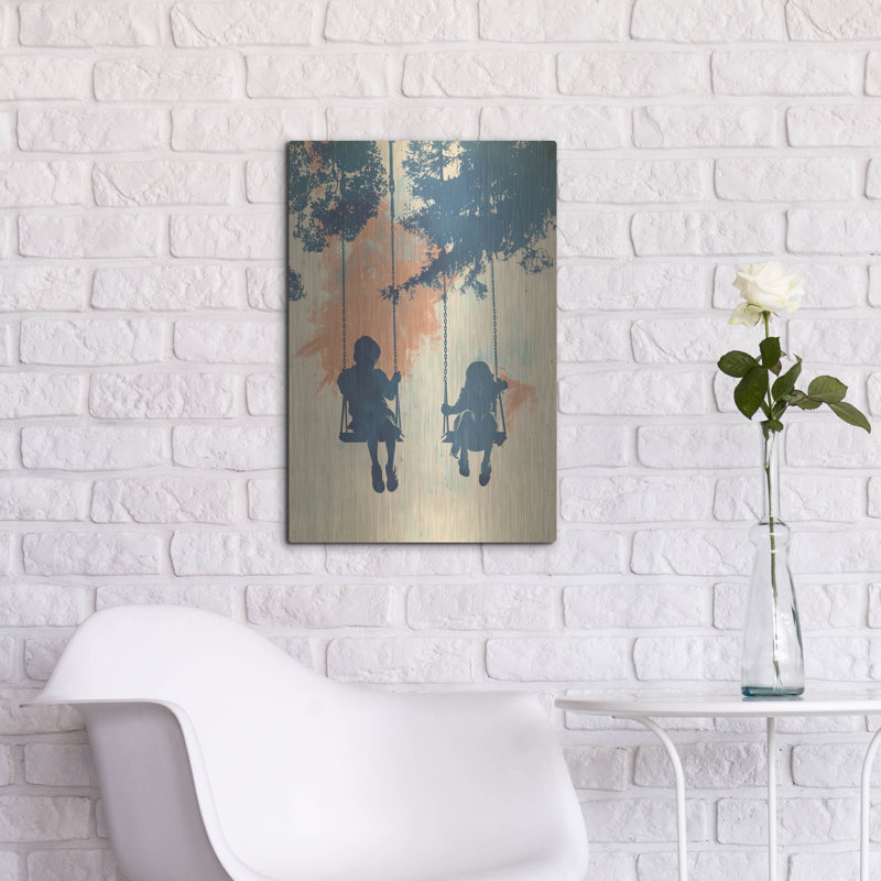 «Kids On Swings» par Andreas Magnusson, art mural en métal, H 24 po x l 16 po