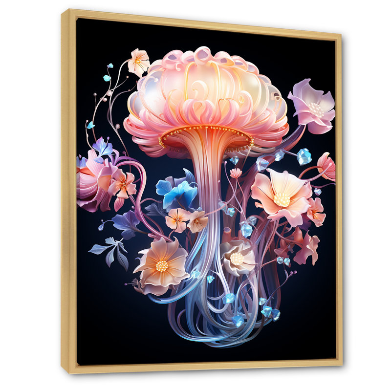 Rose et bleu méduse dérive - art mural animaux côtiers, Cadre flottant brun, H 44 po x l 34 po