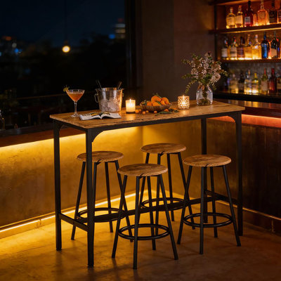 Ensemble 5 pièces de table de bar et de chaises à hauteur de comptoir, table avec 4 tabourets