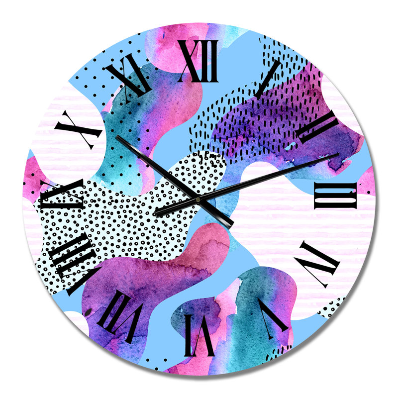 Horloge murale moderne formes organiques en mauve et turquoise II, Moyen