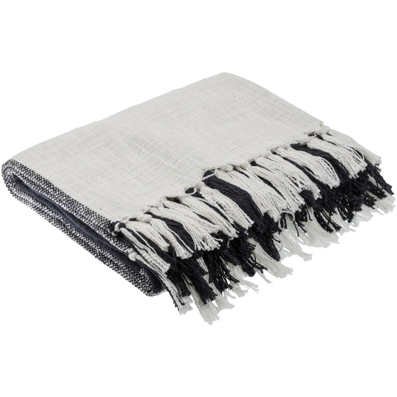 Jeté 100% coton Evie, Blanc cassé, Couleur unie