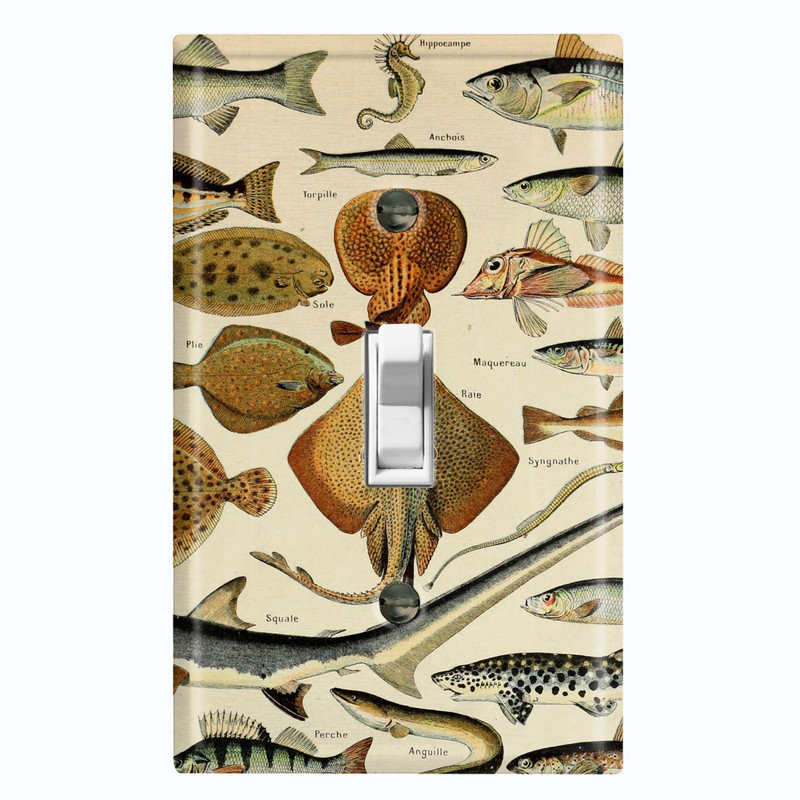 Couvercle de plaque d'interrupteur en métal; Bascule à 1 taille US standard - créatures de la mer, # 1 à bascule simple