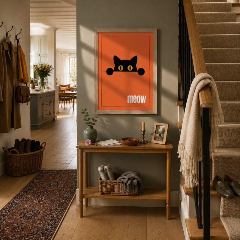 Peeking Cat Modern - Print, A2 - 59.4 x 42.0 cm, Oak