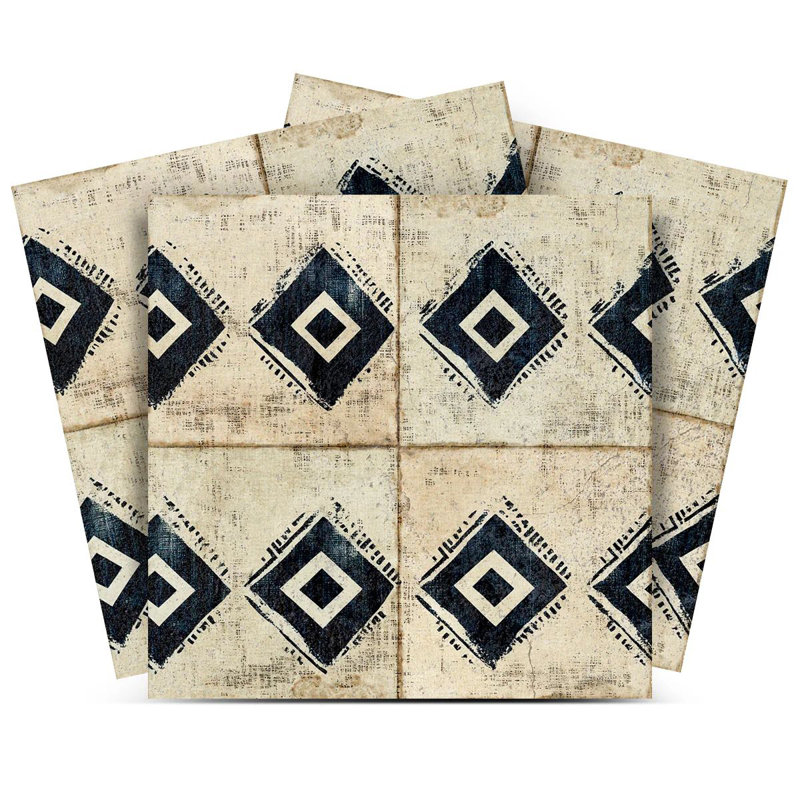 Carrelage mosaïque floral en vinyle 7 po x 7 po (ensemble de 24), Beige/noir