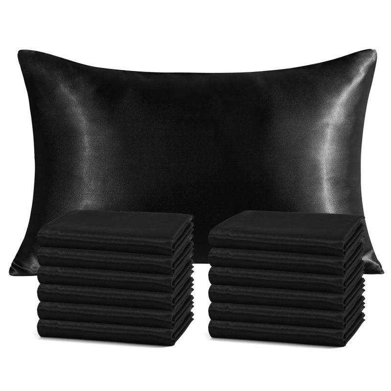 Taies d'oreiller en satin , Noir, Très grand