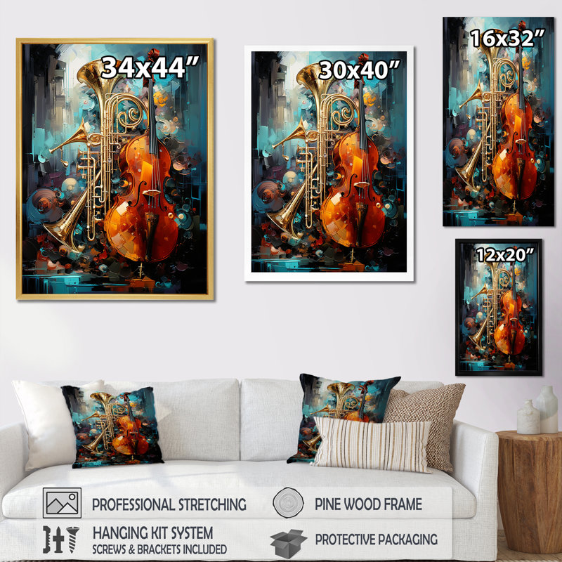 «Trombone Violen Tribute Jazzed Jade» sur toile, H 32 po x l 24 po x P 1 po, Toile tendue
