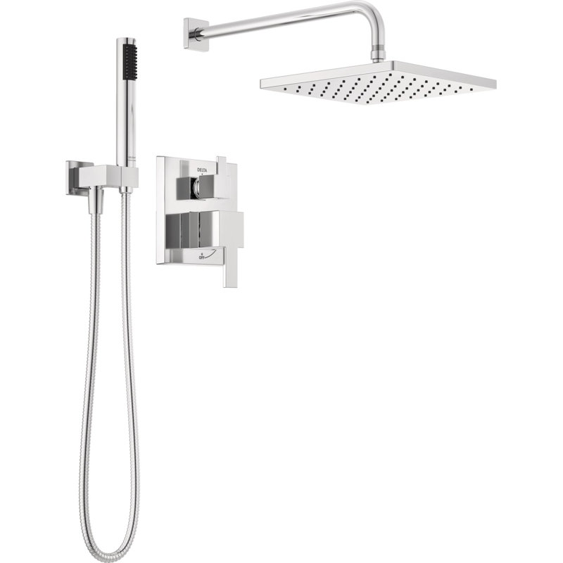 Ensemble de robinet de douche à pluie carrée Modern 14 Series, ensemble de pomme de douche et poignée chromées, ensemble de garniture de valve, 10 pouces, chrome