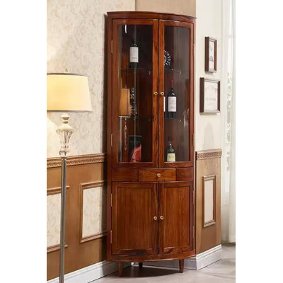 New Chinese Style Ebony Wood Glass Corner Cabinet
