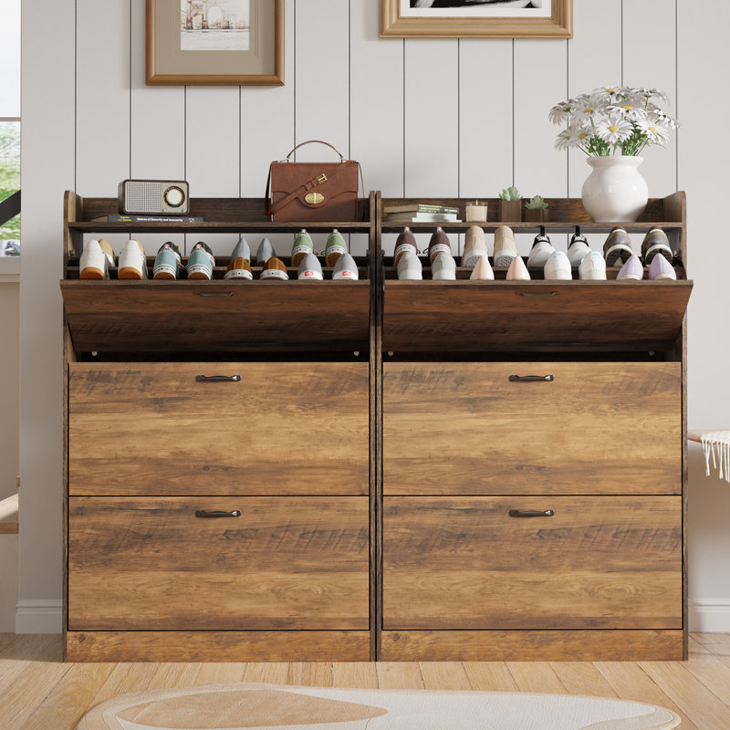 24 Pair Farmhouse Shoe Storage Cabinet