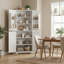 Armoire de cuisine 72 "avec conception hexaédrique, armoire d'angle avec rangement à 6 niveaux, 4 portes avec ouverture à 240 °, 2 tablettes réglables, blanc