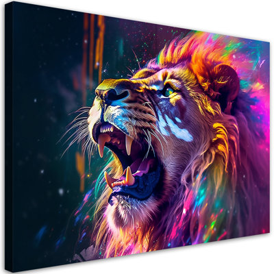 Lion Roaring Neon - No Frame Print on Canvas