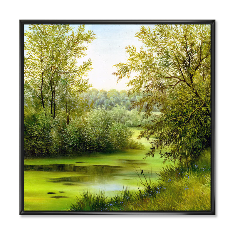 «Beautiful Summer River Through Trees Landscape», reproduction sur toile, H 36 po x l 36 po x P 1,5 po, Cadre flottant noir