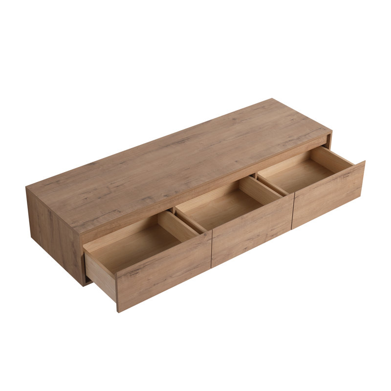 60 Inch Wall Mounted Bathroom Storage Cabinet With 3 Soft Close Drawers, Natural