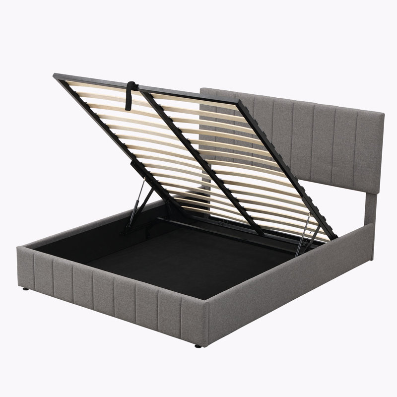 Alfie-Ray Upholstered Storage Platform Bed with Upholstered Headboard, Gray, Queen