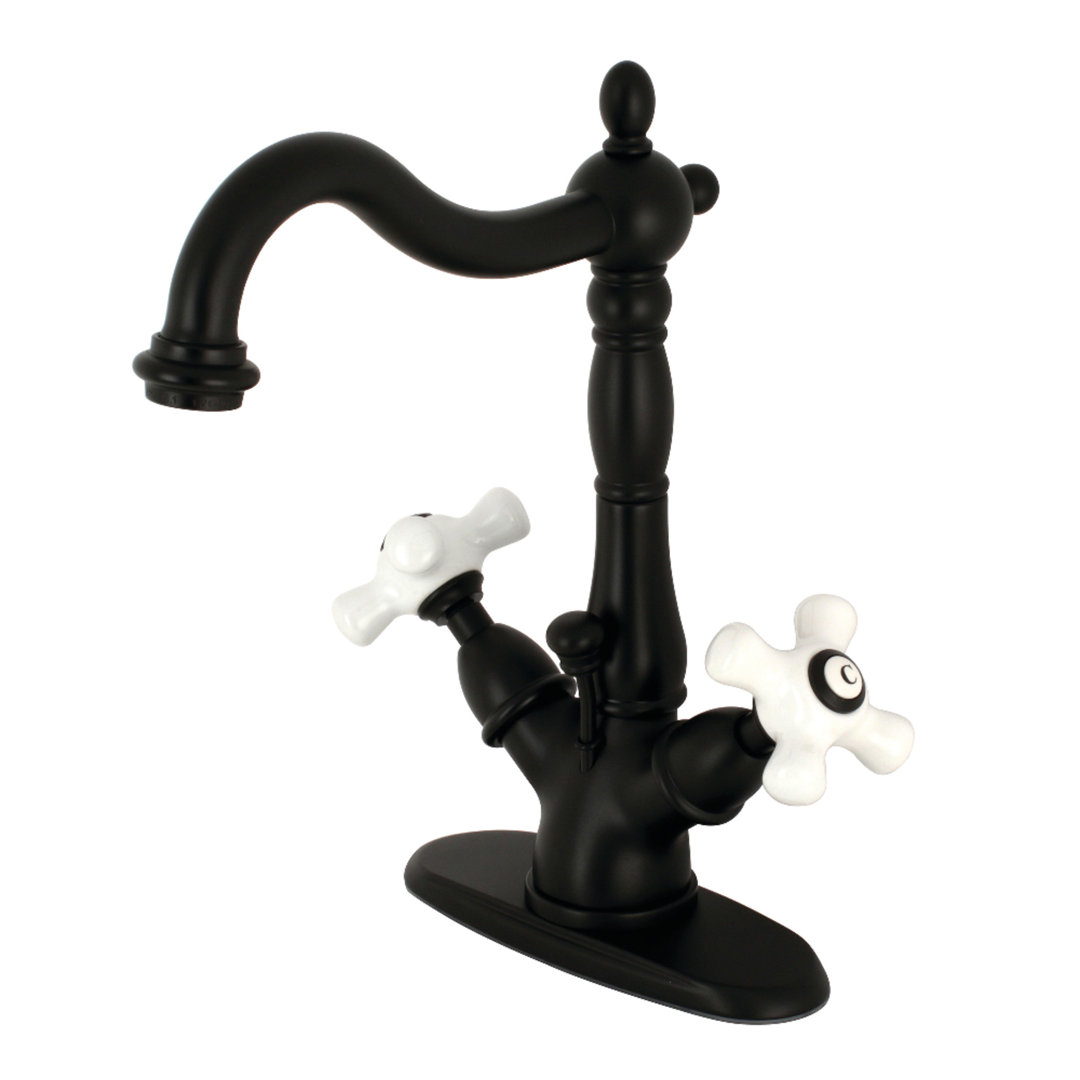 Kingston Brass Heritage Two-Handle 1-or-3 Hole Deck Mount Bathroom Faucet with Brass Pop-Up Kingston Brass 