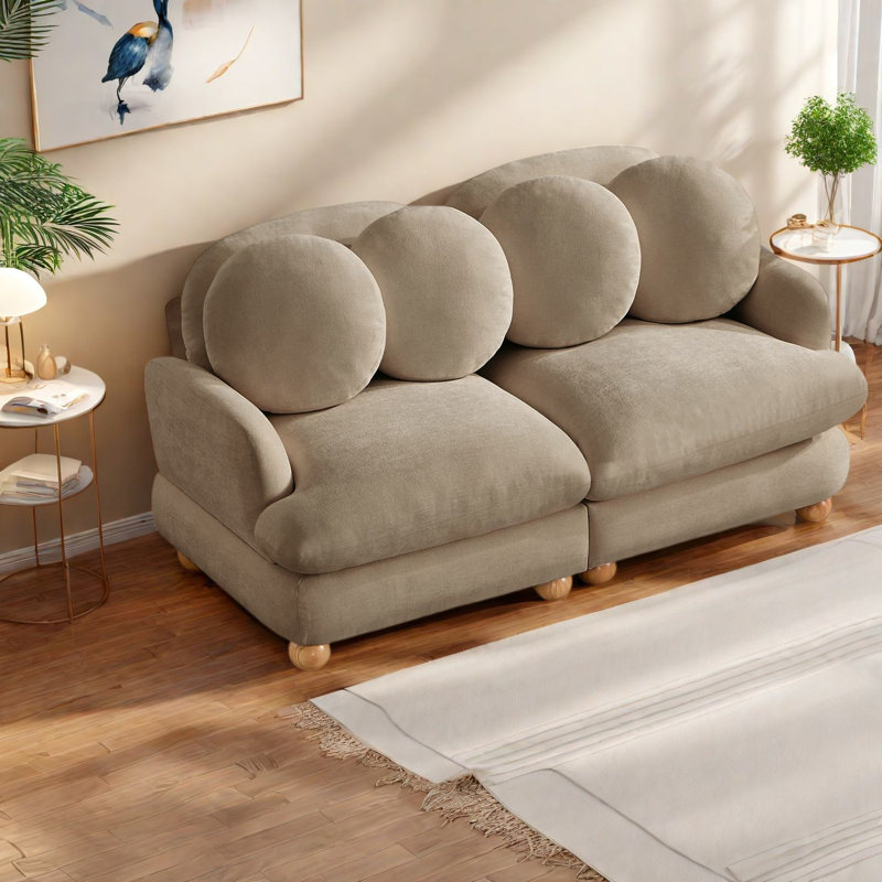 Canapés modernes en chenille, canapé modulable 3 places avec pouf, structure en bois massif, Tan