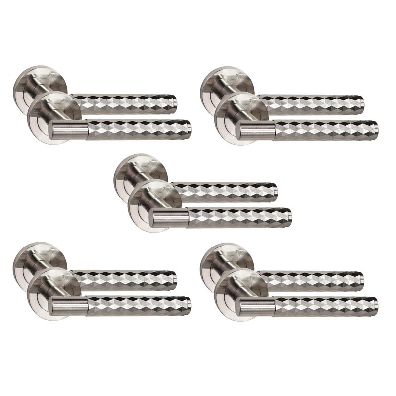 Golden Grace 5 Pair Knurled Diamond Cut T-Bar Door Handle Antique Brass Finish with Spindle and Screws