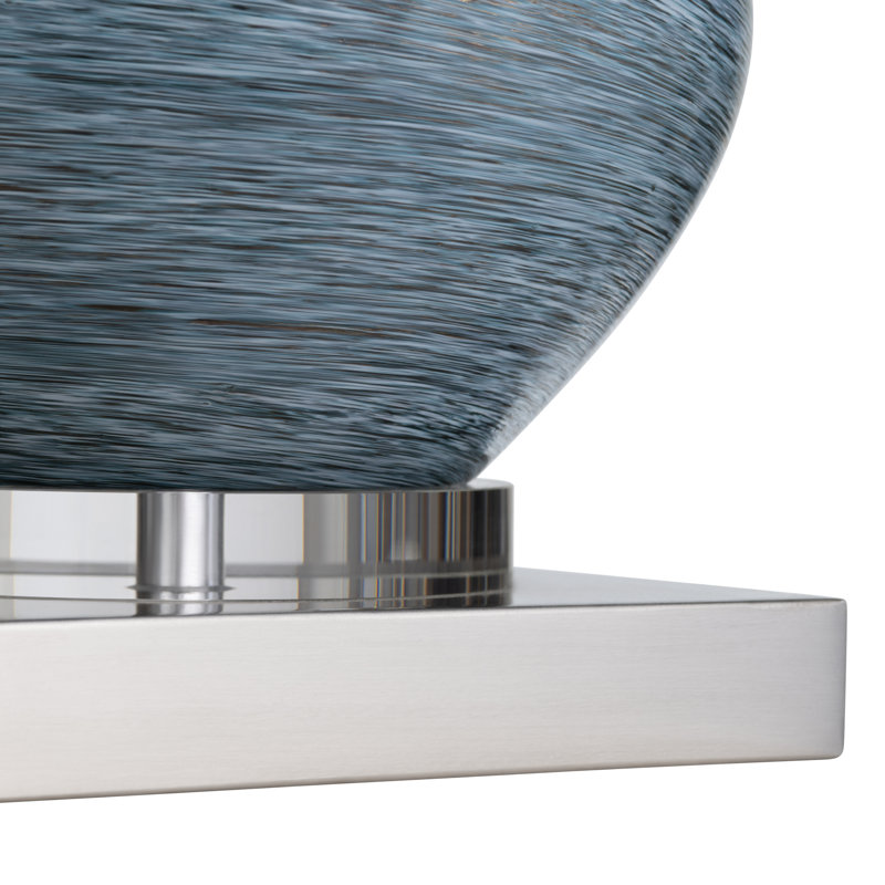 Lampe de table double en céramique bleu avec base et abat-jour tambour.