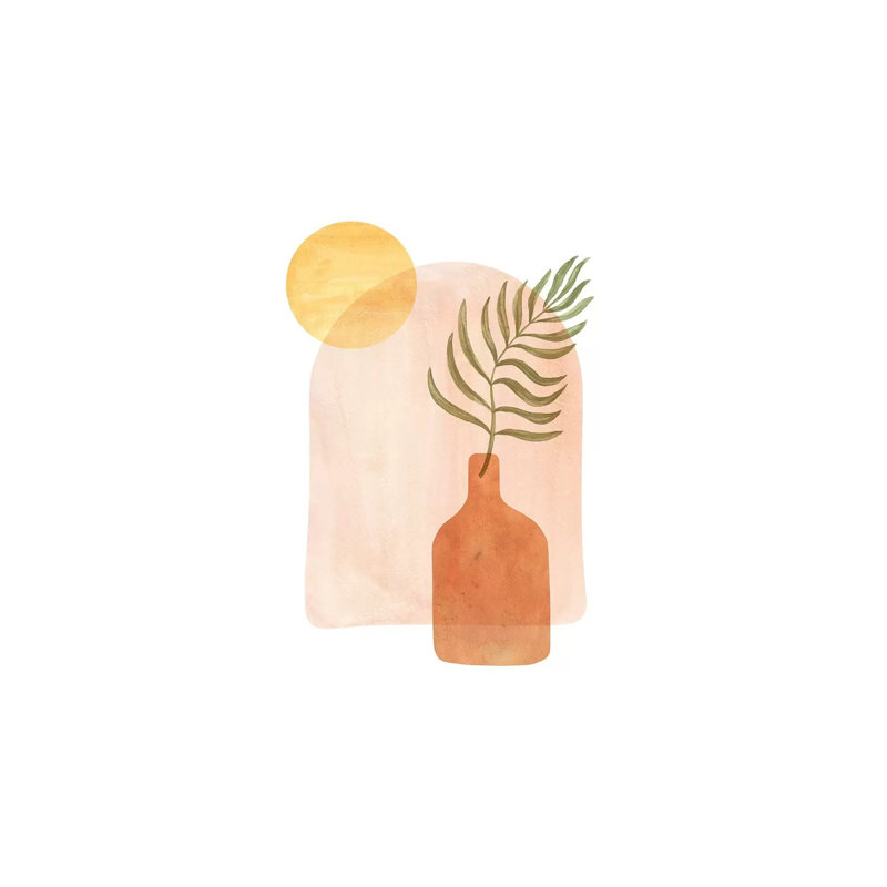 Boho Vase And Palm Leaf - Painting on Canvas, Wrapped Canvas, 30.48cm H x 20.32cm W x 1.91cm D